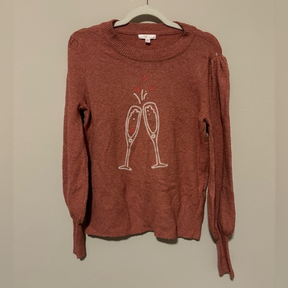 LC Lauren Conrad Sweaters - LC Lauren Conrad | Pink Mauve Champagne flute heart sweater | size small